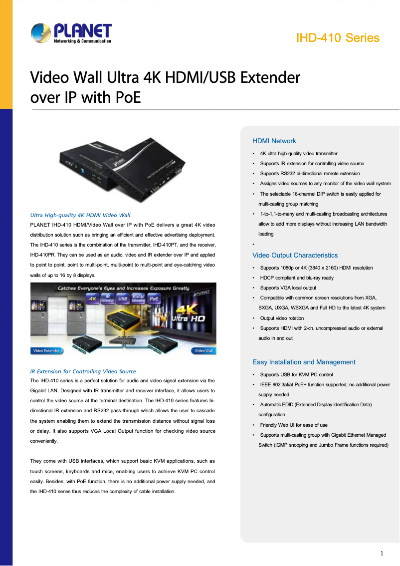 Page 1 of the manual Technical Sheet Planet IHD-410PT