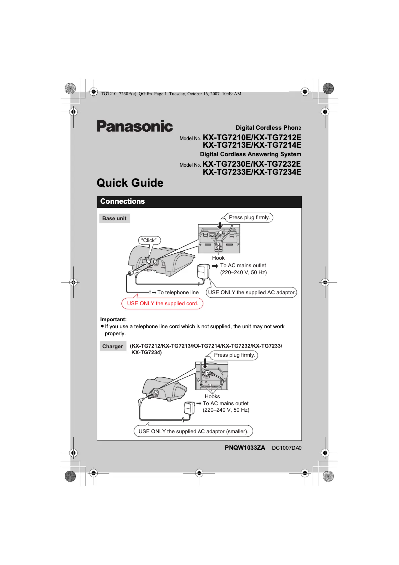 Page 1 of the manual User Manual Panasonic KX-TG7230E