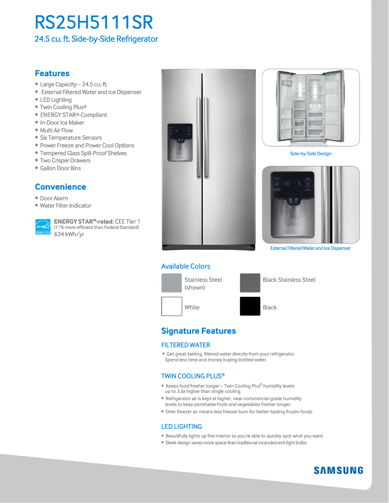 Page 1 of the manual Technical Sheet Samsung RS25H5111SR