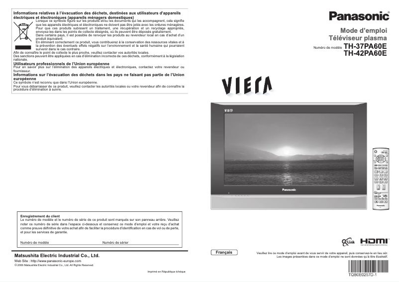 Page 1 of the manual User Manual Panasonic TH-42PA60E
