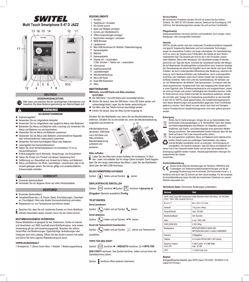 Page 1 of the manual User Manual Switel S47D Jazz