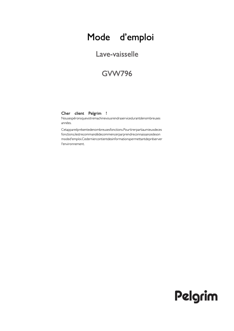 Page 1 of the manual User Manual Pelgrim GVW796