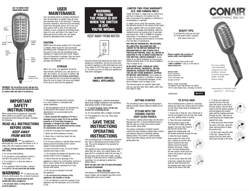 Page 1 of the manual User Manual Conair BC11RN