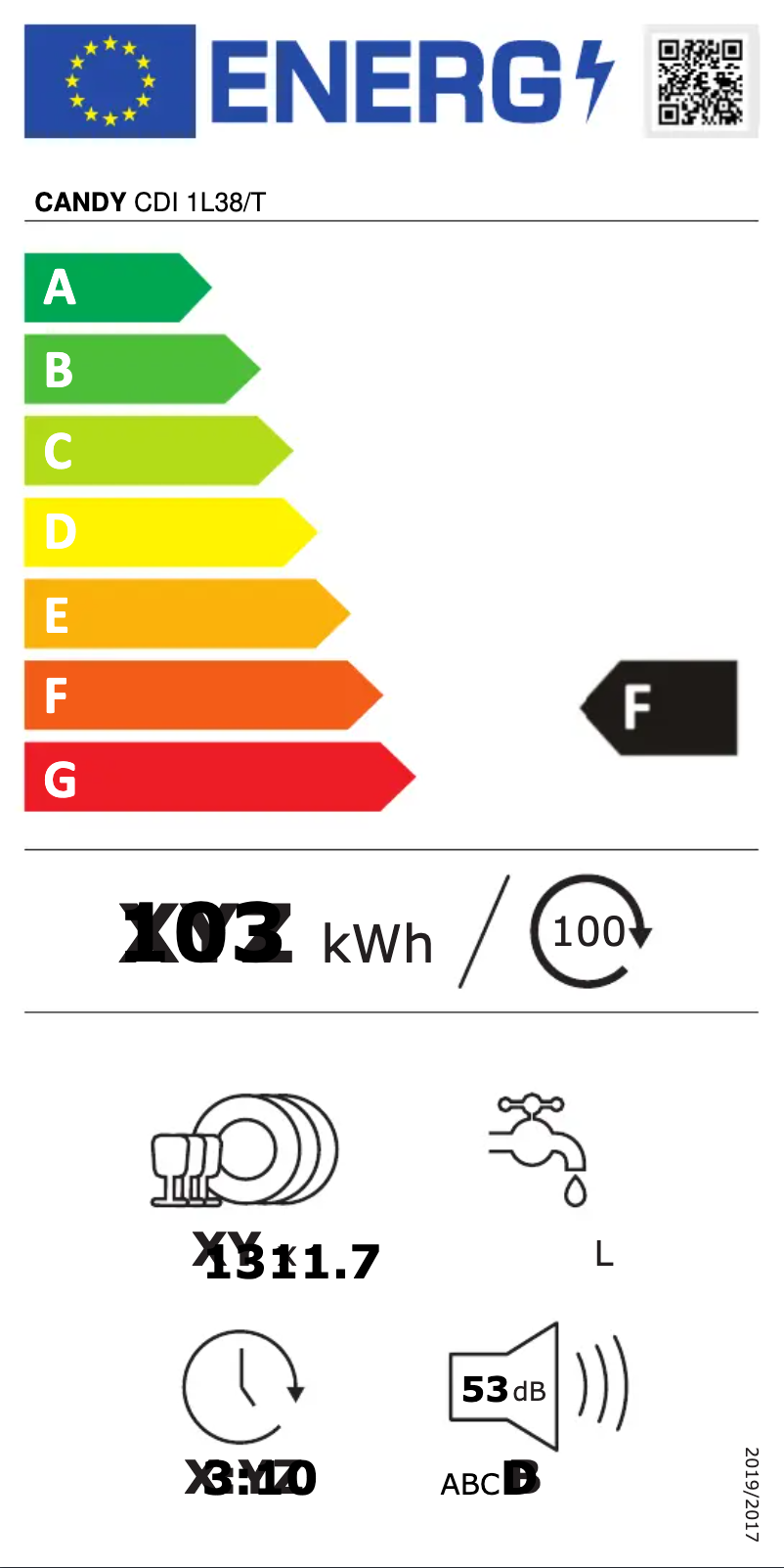 Page 1 of the manual Energy Label Candy CDI 1L38/T
