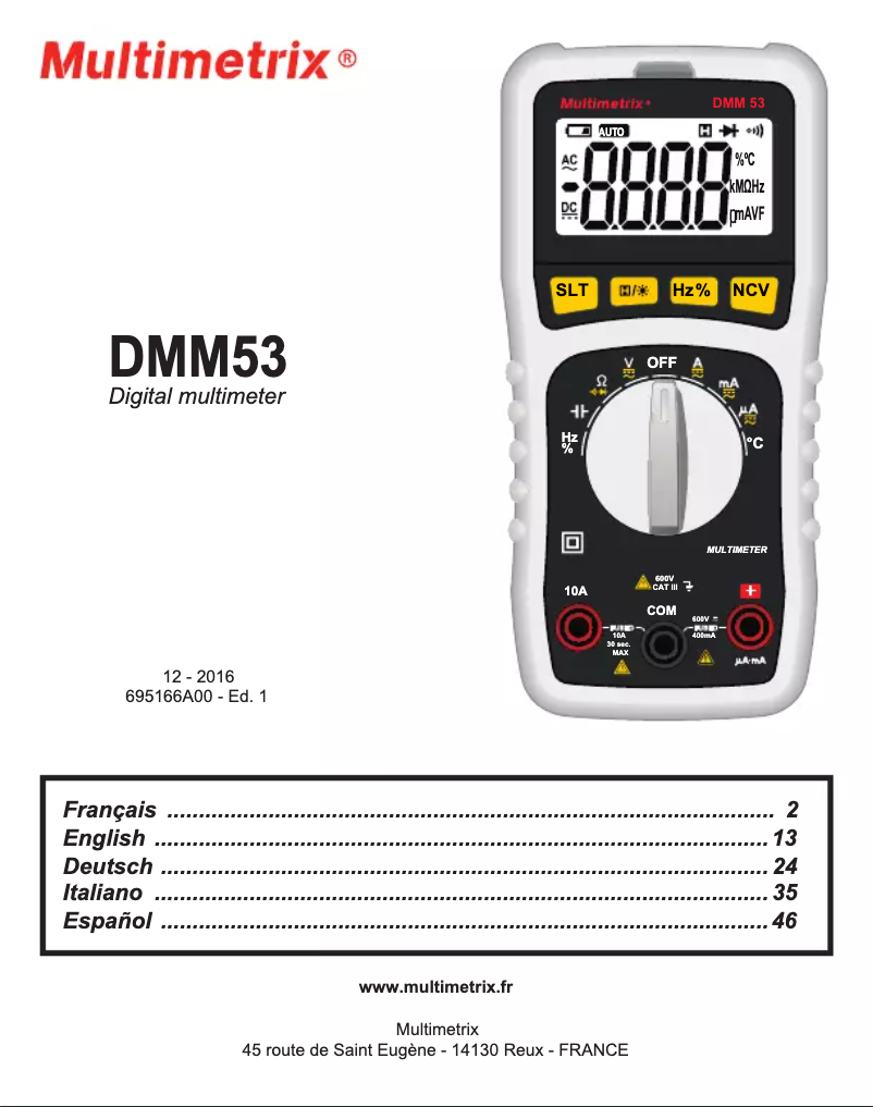 First page image of the manual for DMM53