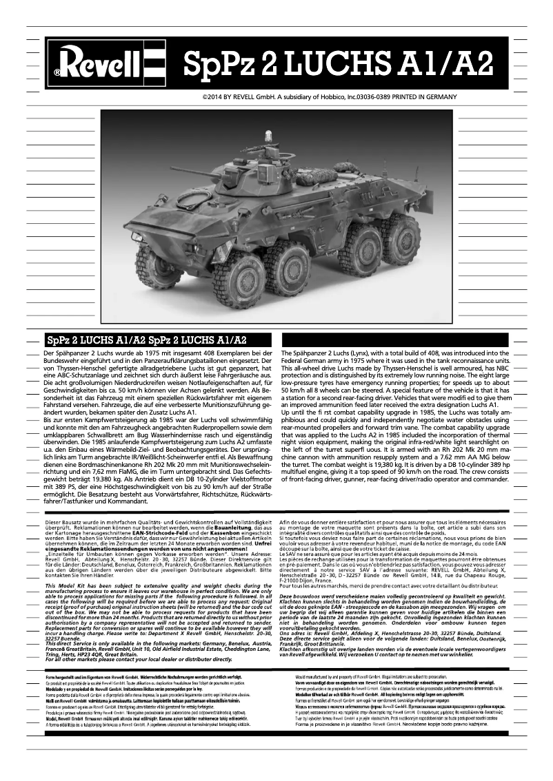 Page 1 of the manual User Manual Revell SpPz 2 LUCHS A1/A2