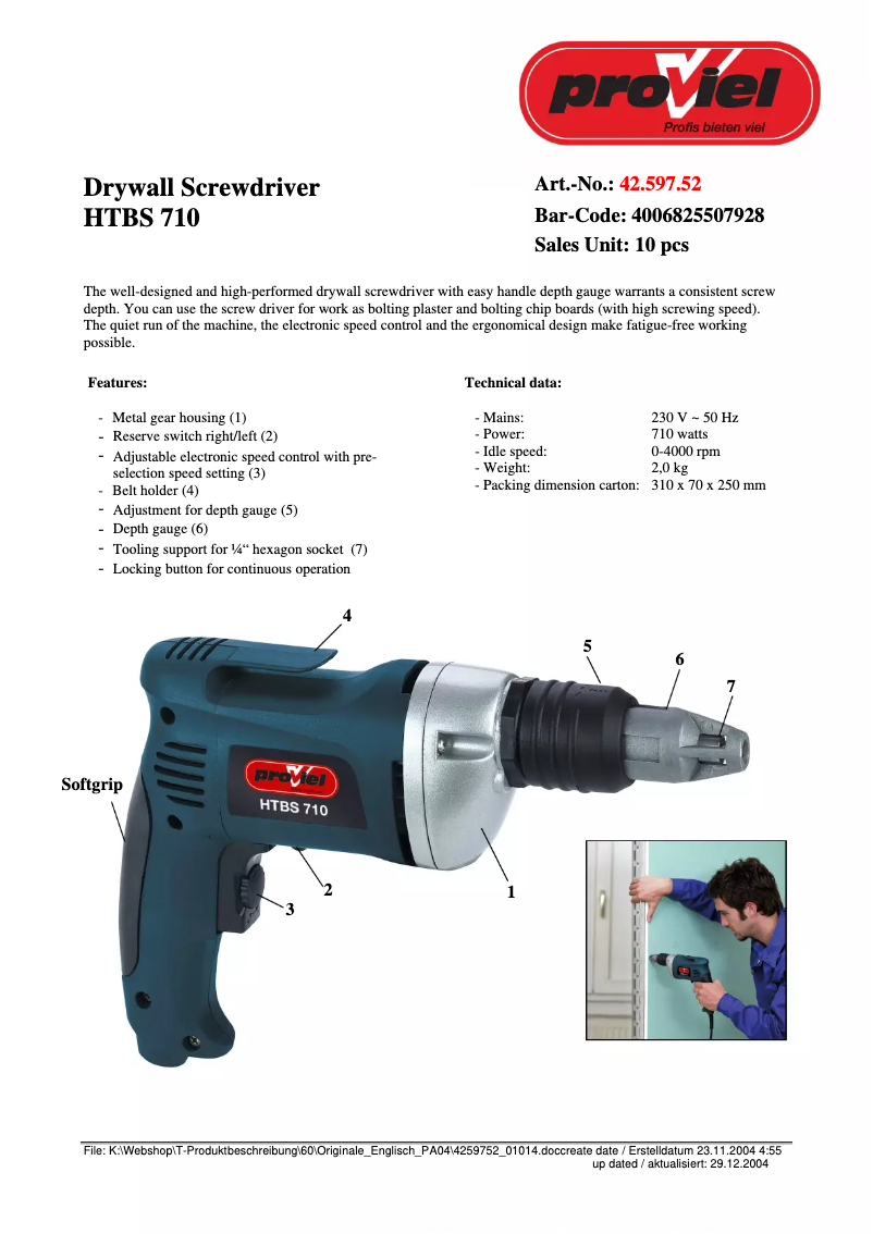 Page 1 of the manual User Manual Proviel HTBS 710