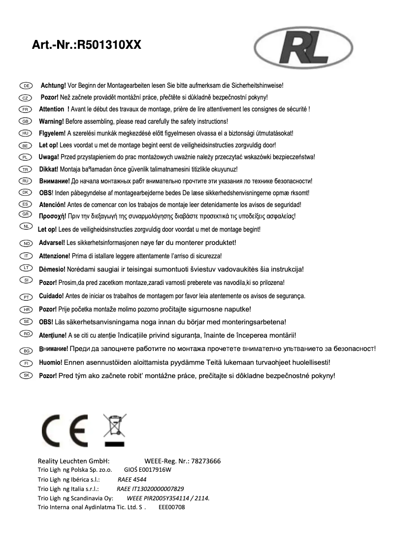 Page 1 of the manual User Manual Trio Lighting Ping