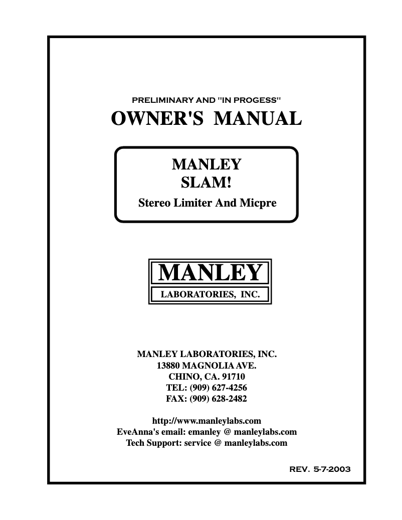 First page image of the manual for Slam!