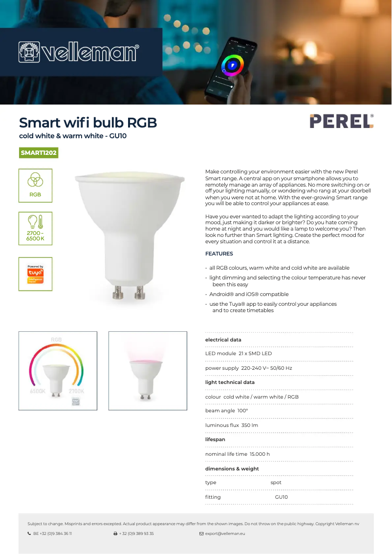 Page 1 of the manual Technical Sheet Perel SMART1202