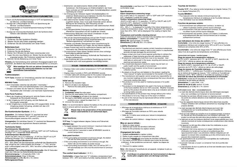 Page 1 of the manual User Manual La Crosse Technology WT140