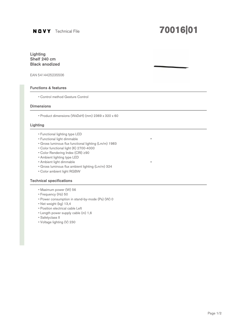 Page 1 of the manual Technical Sheet Novy Shelf 70016