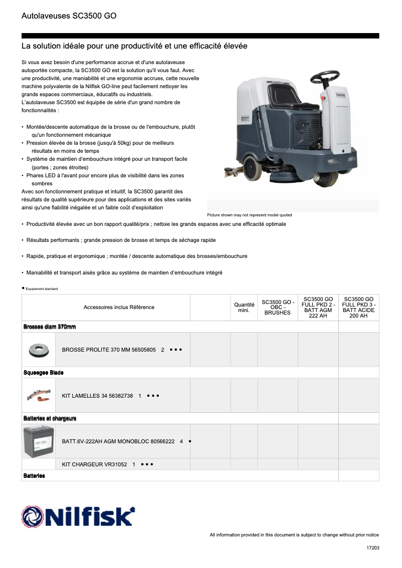 Page 1 of the manual Technical Sheet Nilfisk SC3500