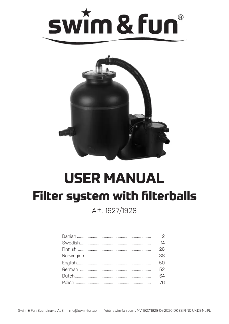Page 1 of the manual User Manual Swim & Fun Filterballs System 300W