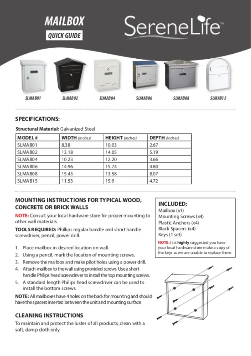 Page 1 of the manual User Manual SereneLife SLMAB08
