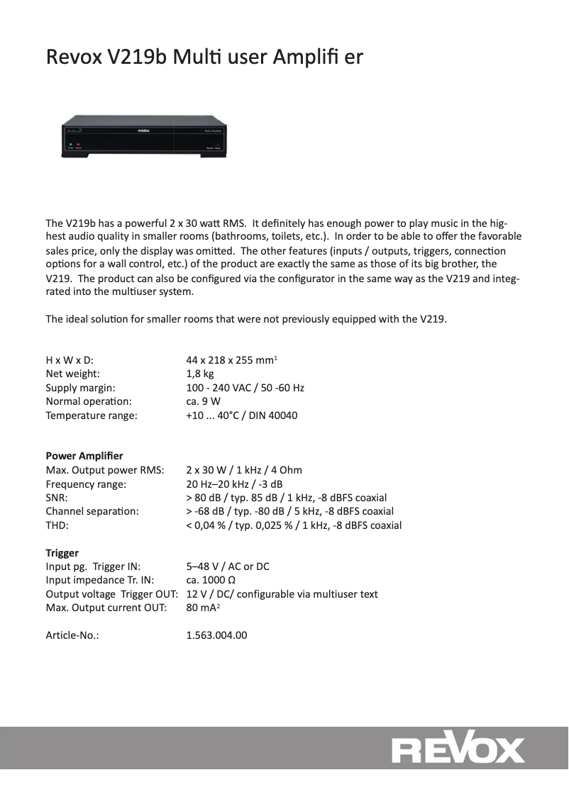 Page 1 of the manual Technical Sheet Revox V219b