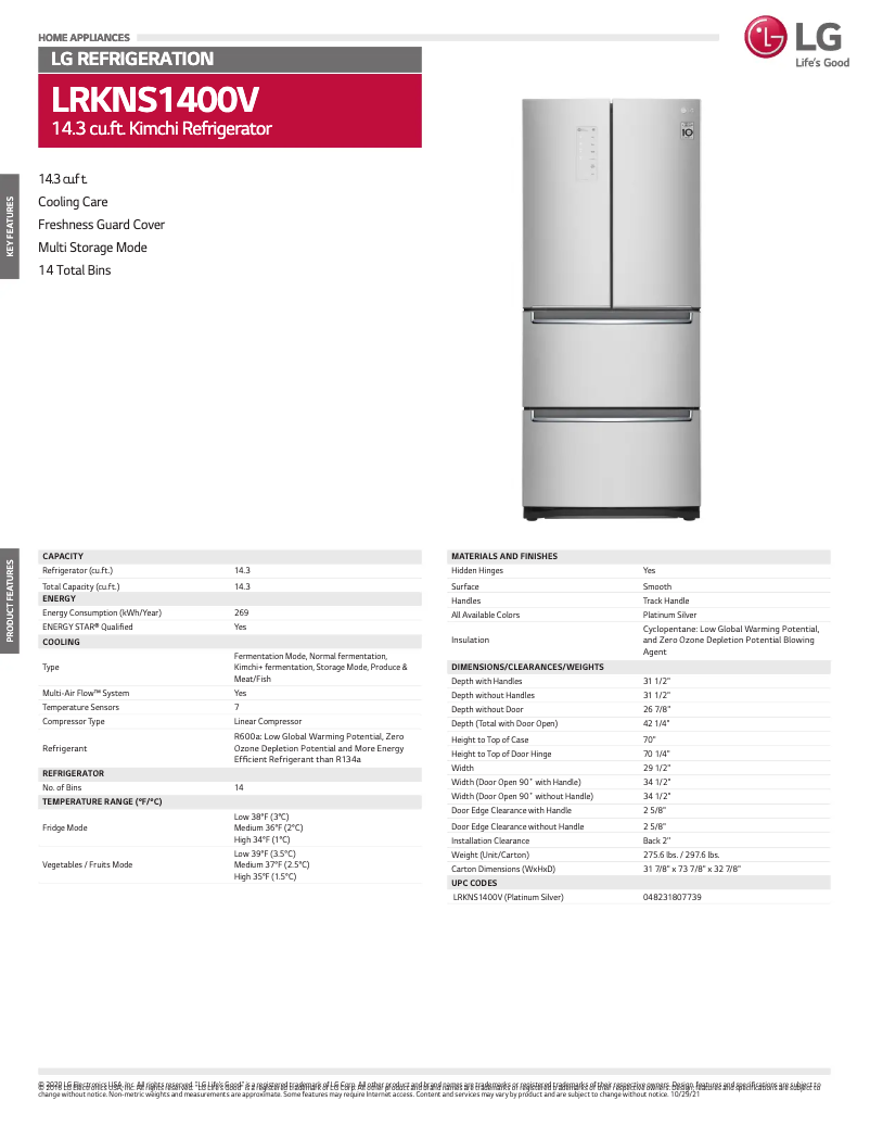 First page image of the manual for LRKNS1400V
