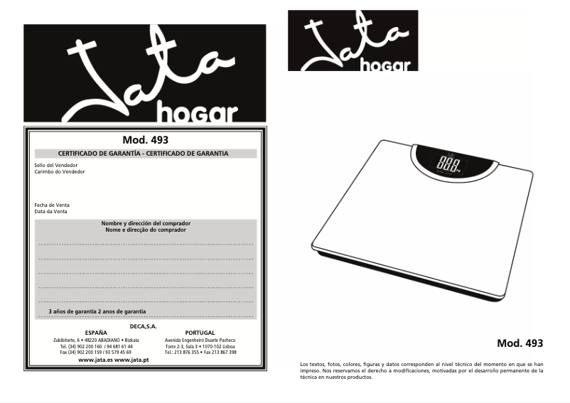 Page 1 of the manual User Manual Jata 493N
