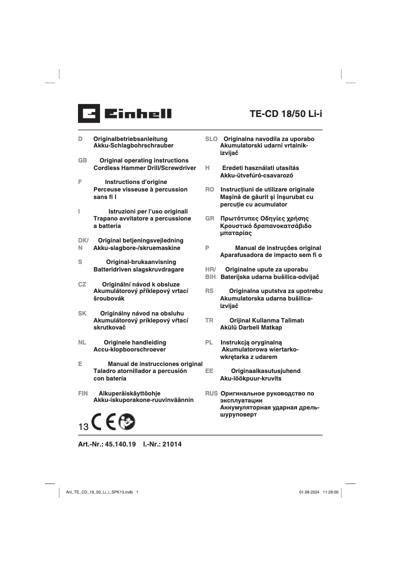 Page 1 of the manual User Manual Einhell TE-CD 18/50 Li-i