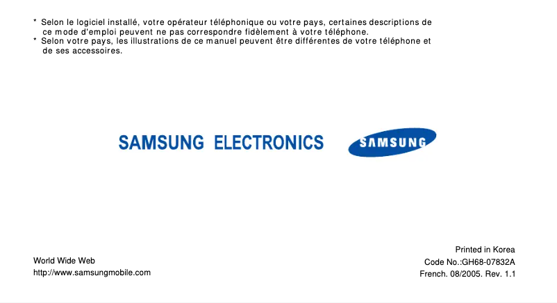 First page image of the manual for SGH-E330N