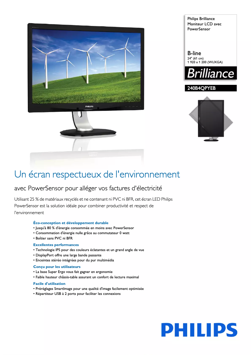 First page image of the manual for Brilliance 240B4QPYEB