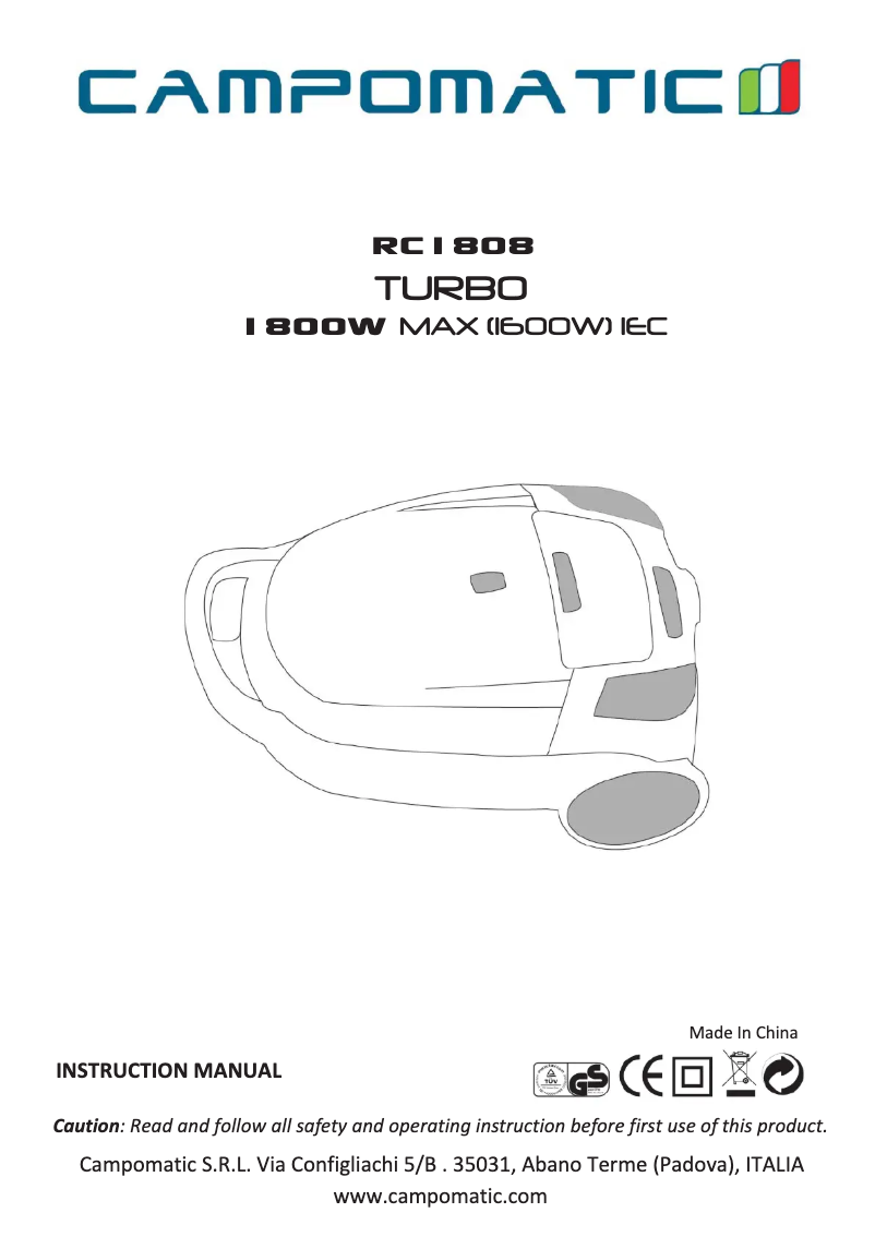 Page 1 of the manual User Manual Campomatic RC1808