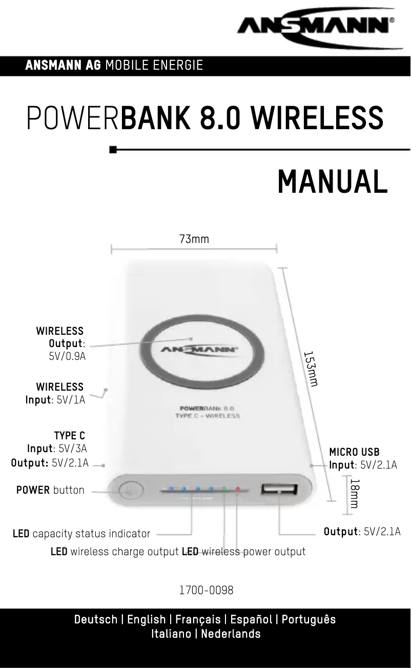 Page 1 of the manual User Manual Ansmann Powerbank 8.0 Wireless