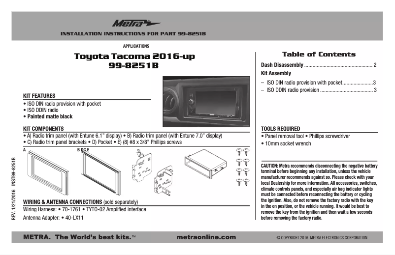 Page 1 de la notice Manuel utilisateur Metra 99-8251B