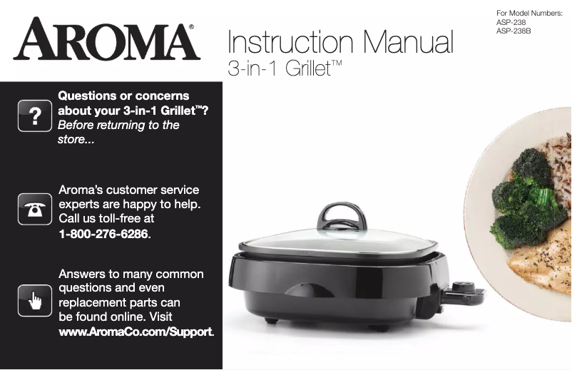 First page image of the manual for 3-in-1 Grillet ASP-238B