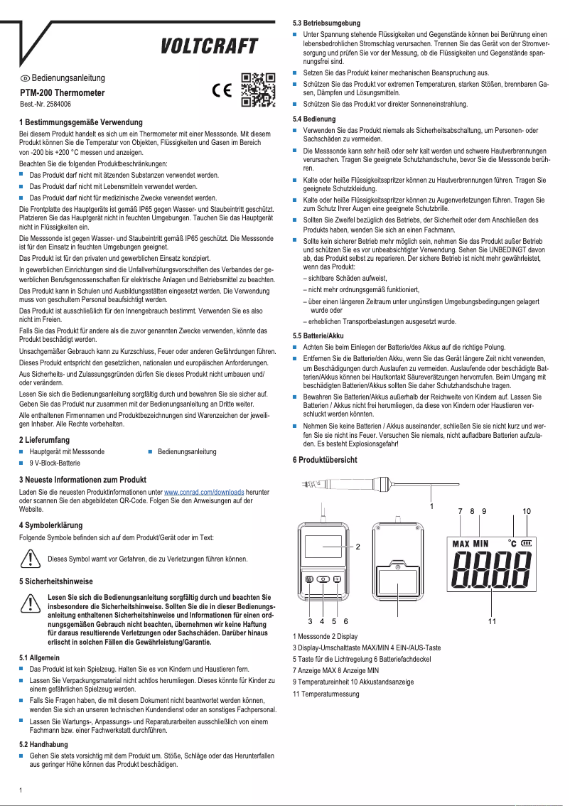 Page 1 of the manual User Manual Voltcraft PTM-200