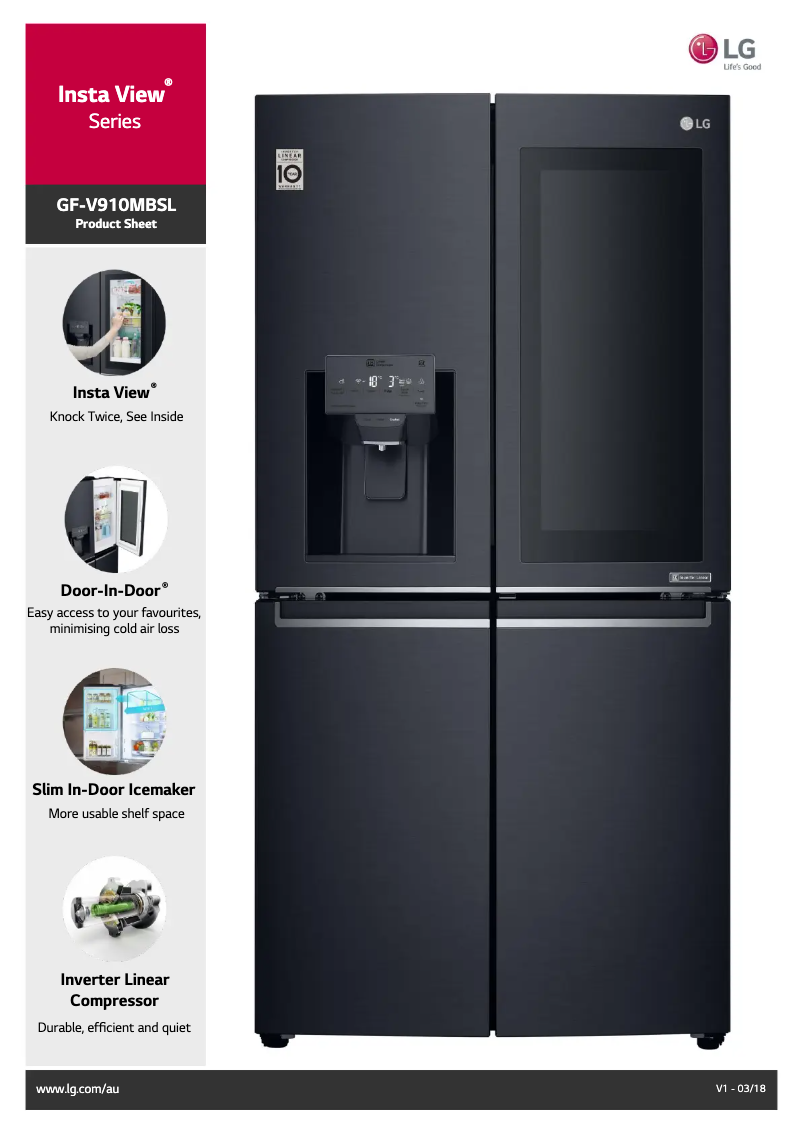 Page 1 of the manual Technical Sheet LG GF-V910MBSL