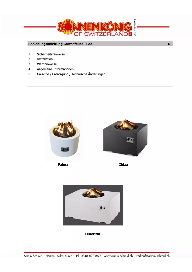Page 1 of the manual User Manual Sonnenkönig Teneriffa