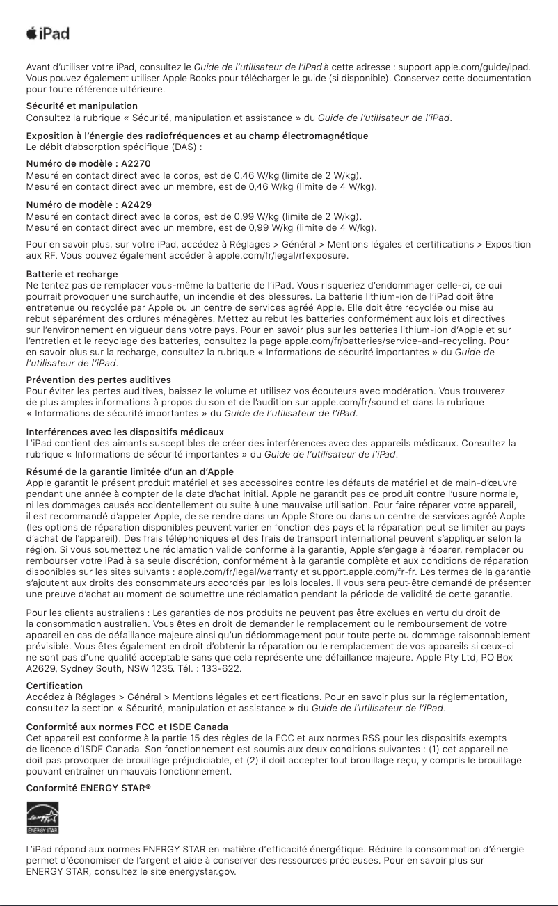 Page 1 of the manual User Manual Apple iPad Pro M1 (2022)