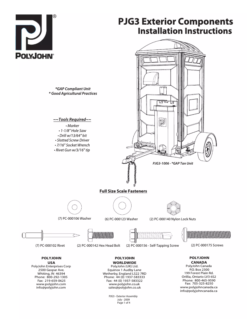 First page image of the manual for PJG3-1005