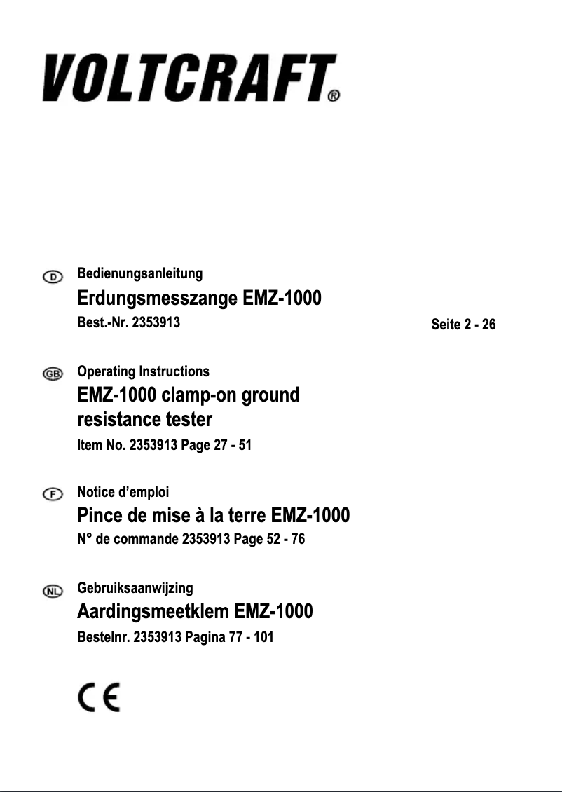Page 1 of the manual User Manual Voltcraft EMZ-1000