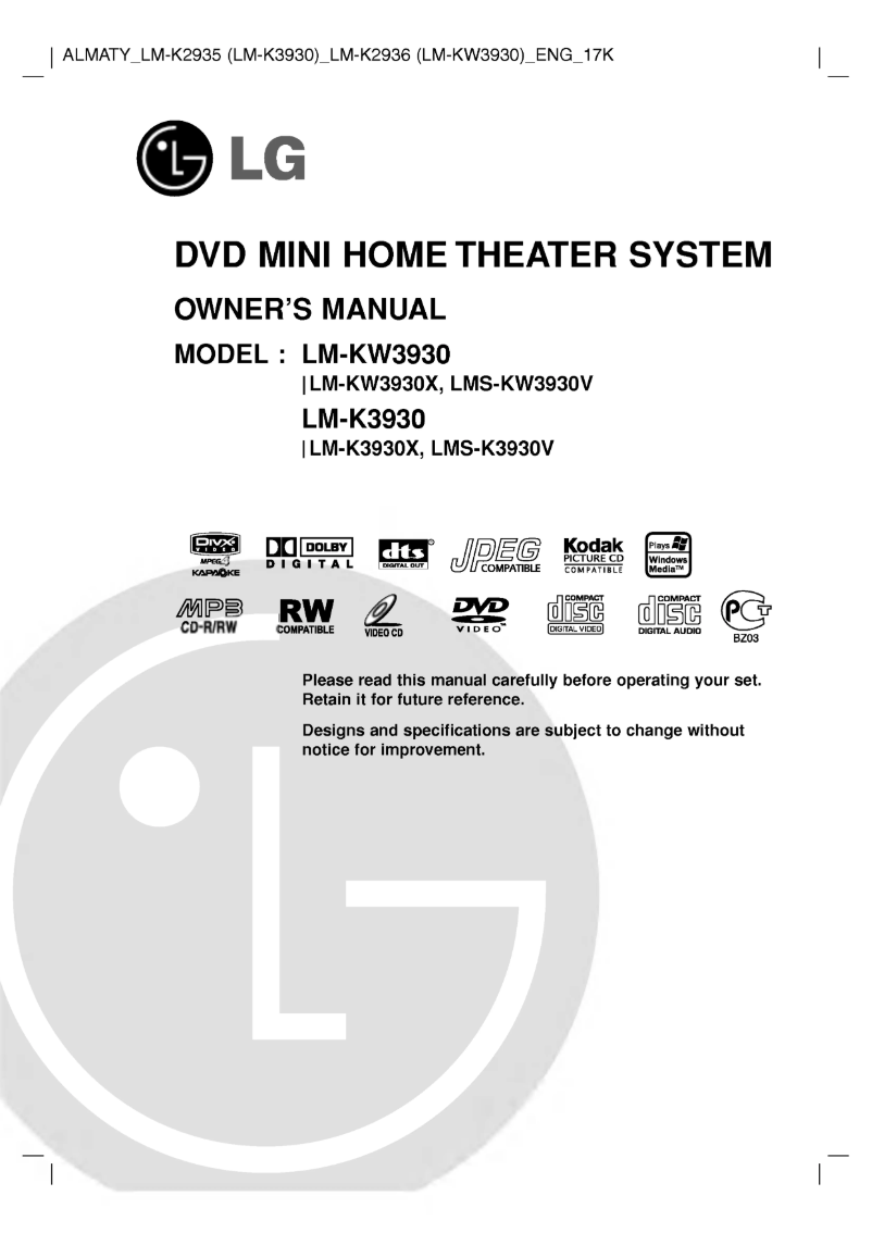First page image of the manual for LM-K3930X