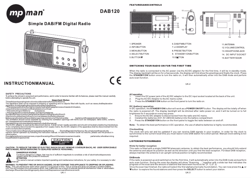 Page 1 of the manual User Manual Mpman DAB120