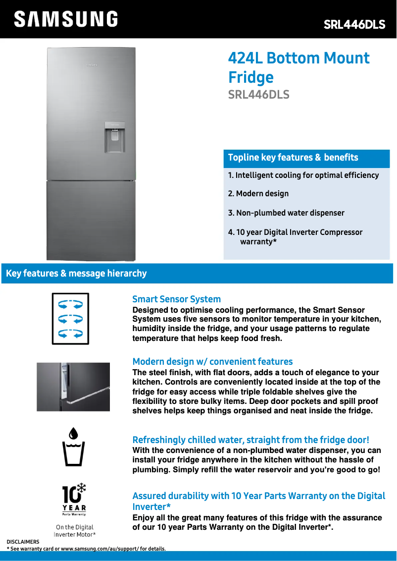 Page 1 of the manual Technical Sheet Samsung SRL446DLS