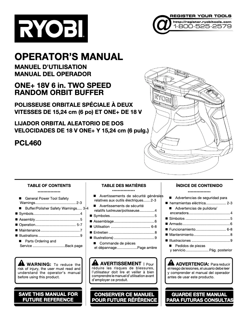 Page 1 of the manual User Manual RYOBI One+ PCL460