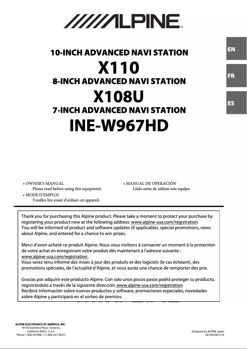 Page 1 of the manual User Manual Alpine X110