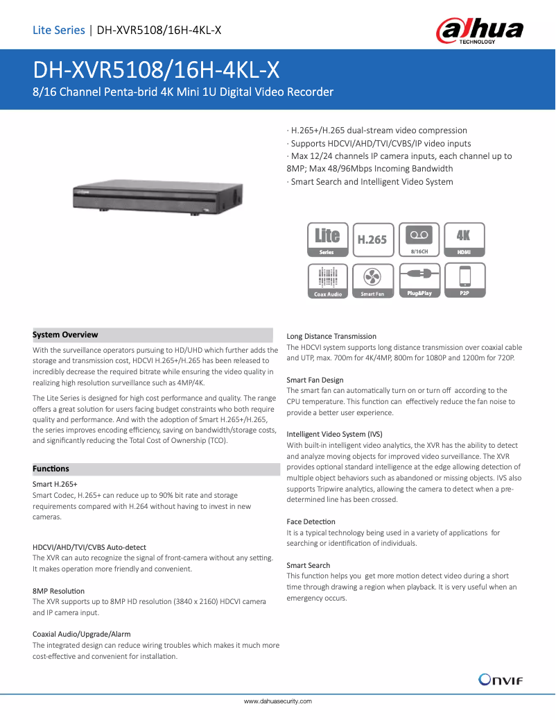 Page 1 of the manual Technical Sheet Dahua Technology XVR5108/16H-4KL-X
