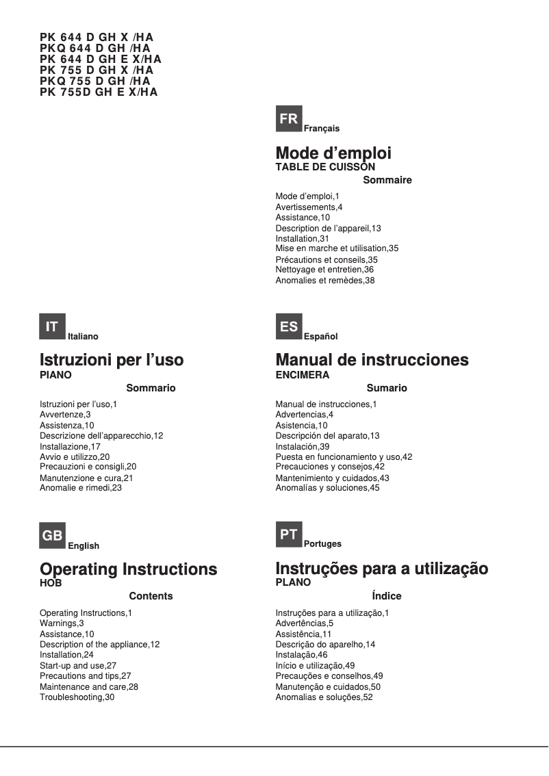 Page 1 of the manual User Manual Hotpoint Ariston PK 644 D GH E X/HA