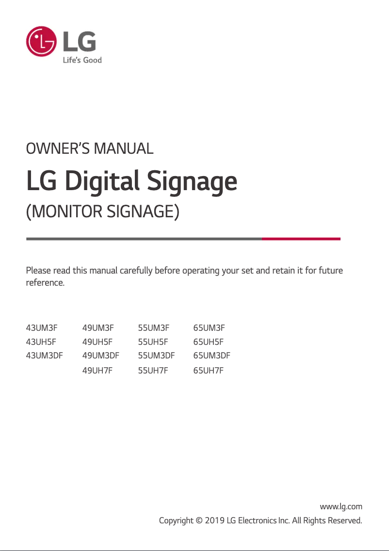 First page image of the manual for 55UH7F