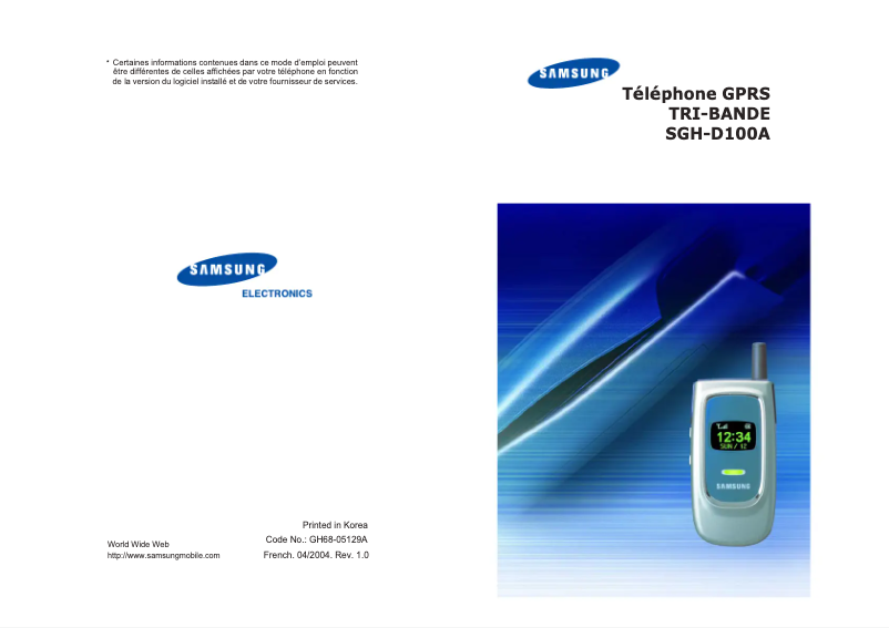 Page 1 of the manual User Manual Samsung SGH-D100