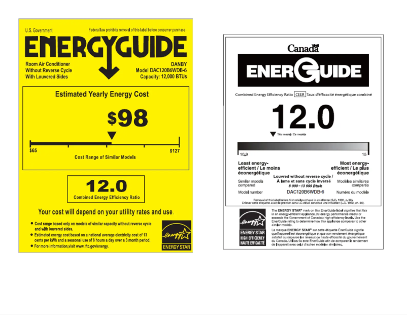 Page 1 of the manual Energy Label Danby DAC120B6WDB-6