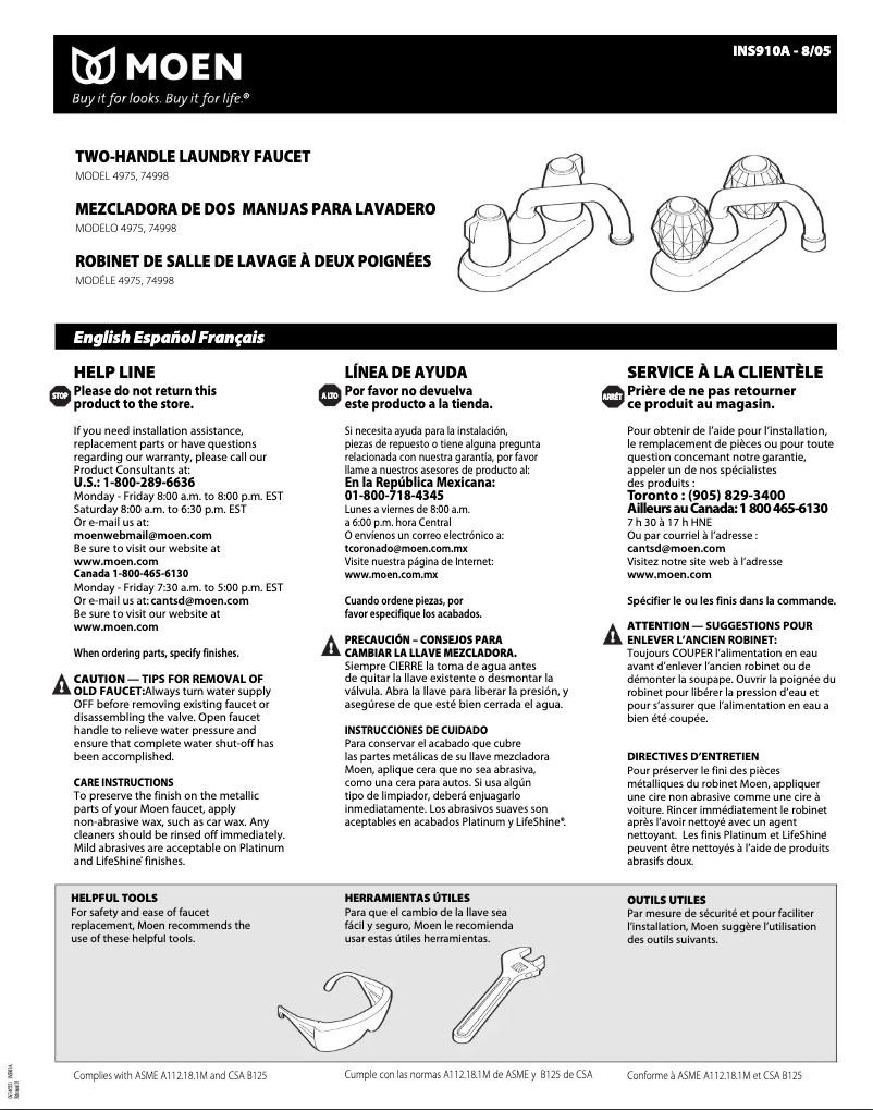 Page 1 of the manual User Manual Moen Chateau 4975