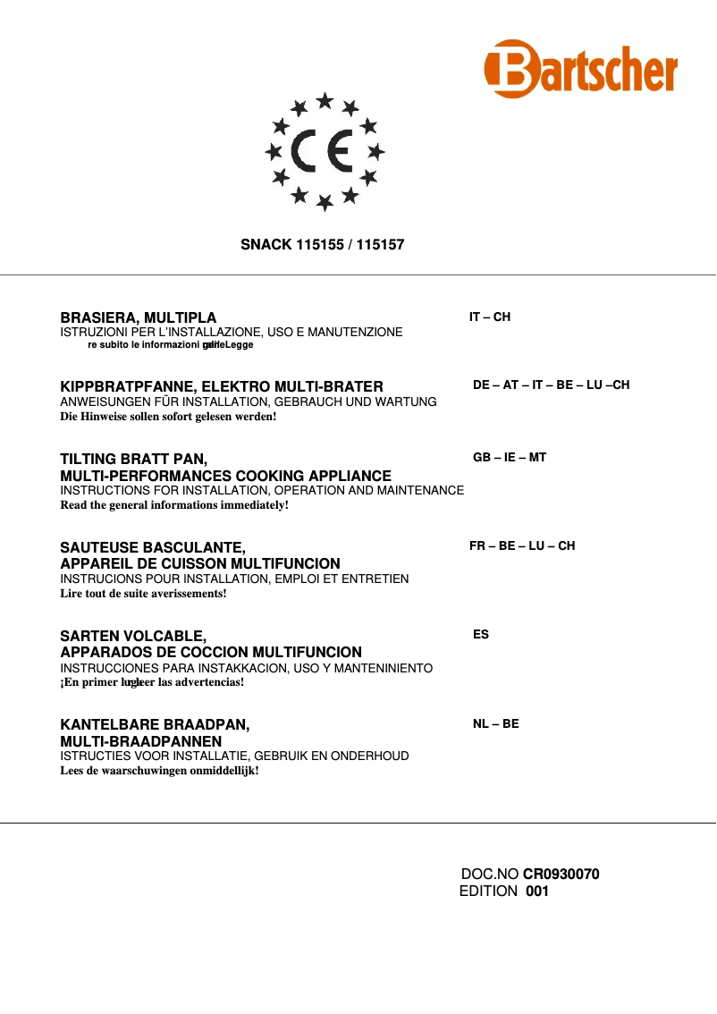 Page 1 of the manual User Manual Bartscher 115155