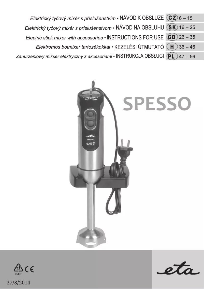 Page 1 of the manual User Manual Eta Spesso