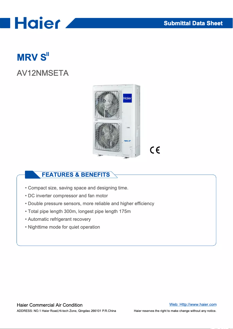 First page image of the manual for AV12NMSETA