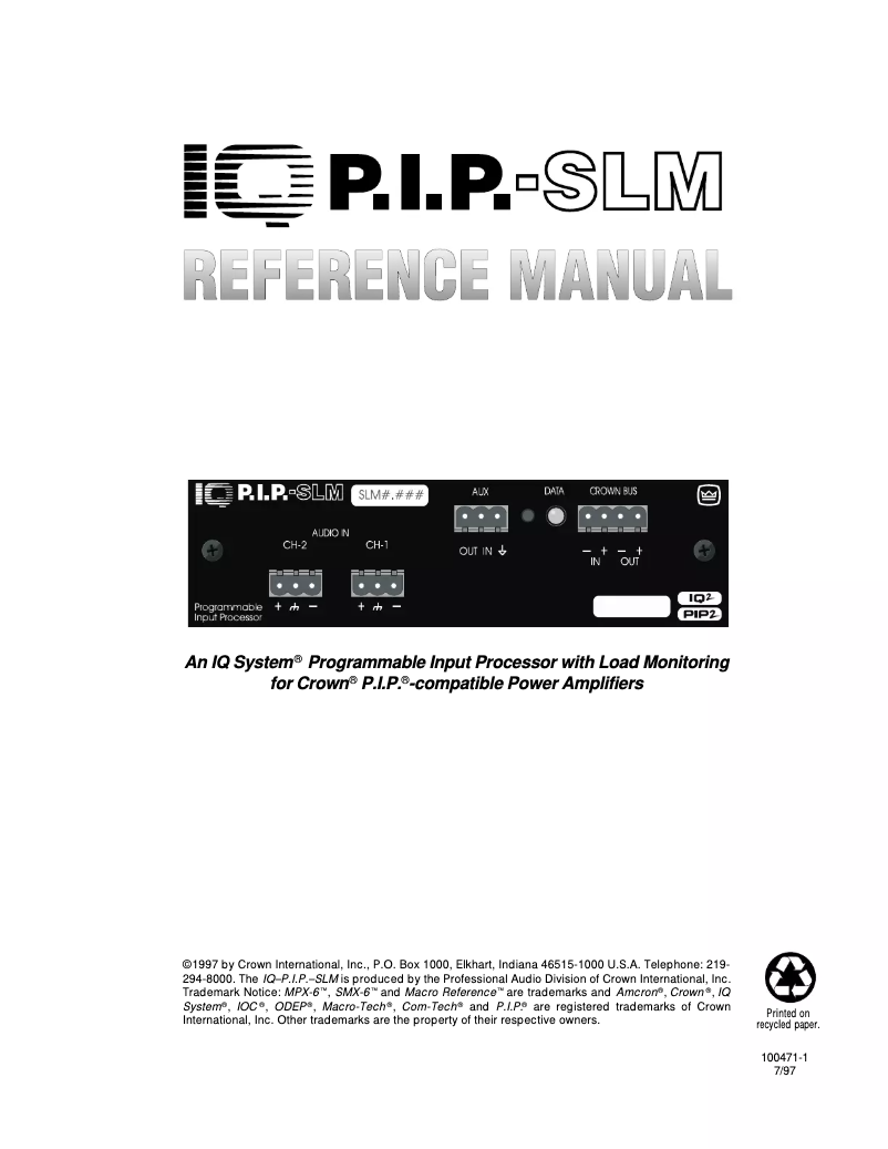 First page image of the manual for IQ-P.I.P.-SLM